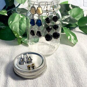 Pierced earrings, dangle, black, silver, gold, costume (4 pair included)